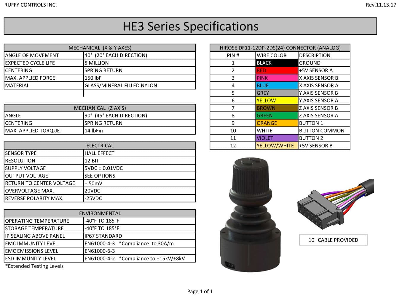 Ruffy HE3 Redundant Sensor, Fully Sealed Multi-Axis Hall Effect Joystick 2 Axis Range