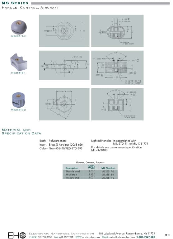 EHC Knob - Military Control Knobs - MS and NAS Handle Controls