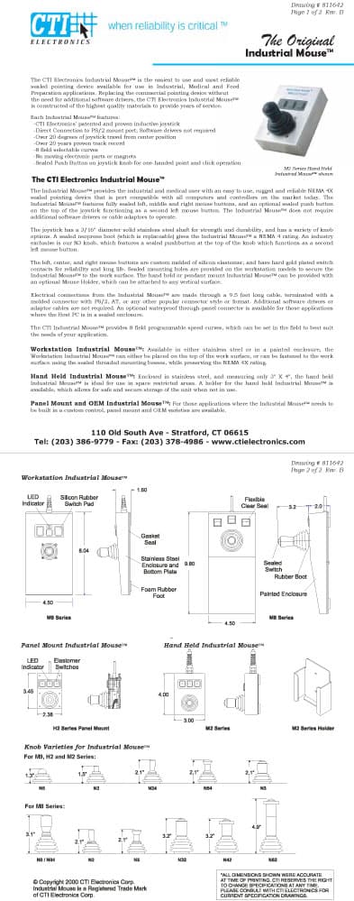 CTI Plug-n-Play Industrial Mouse Pointer - M90X9-NX Series