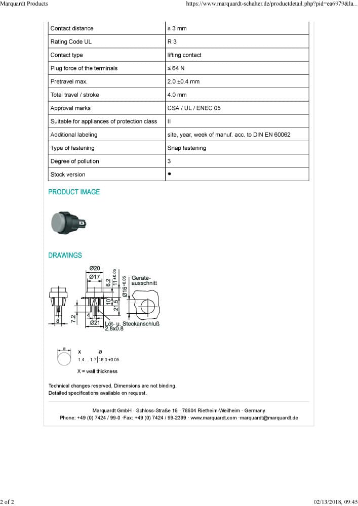 Marquardt Round Pushbutton Switches - Series 5000
