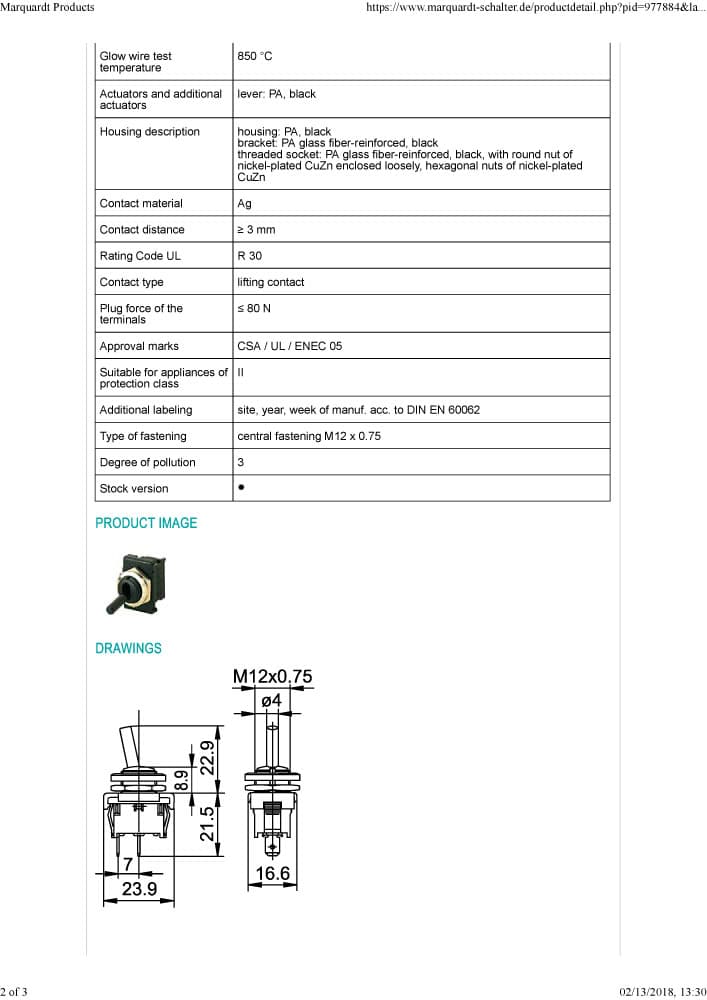 Marquardt Single and Double Pole Toggle Switch Series - 1820