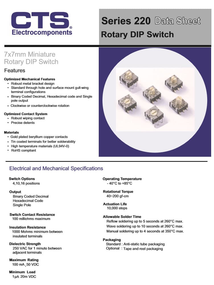 CTS Rotary Dip Switch 220 Series