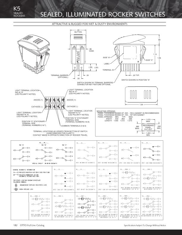 OTTO K5 Sealed Illuminated Rocker Switch Range with Legends