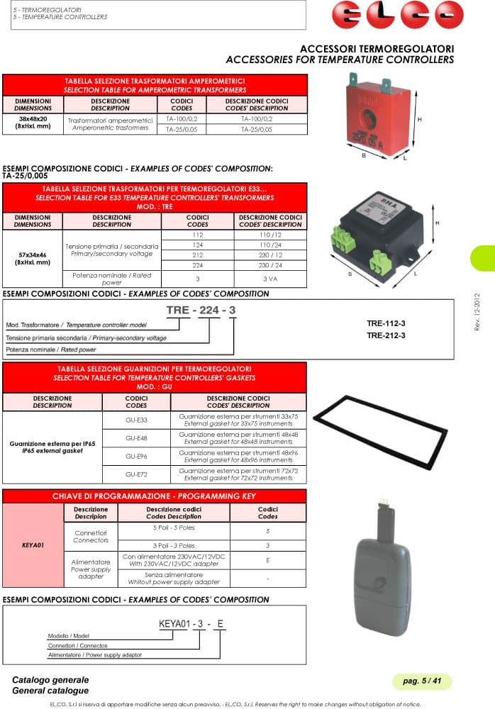 Elco Accessories for Temperature Controllers