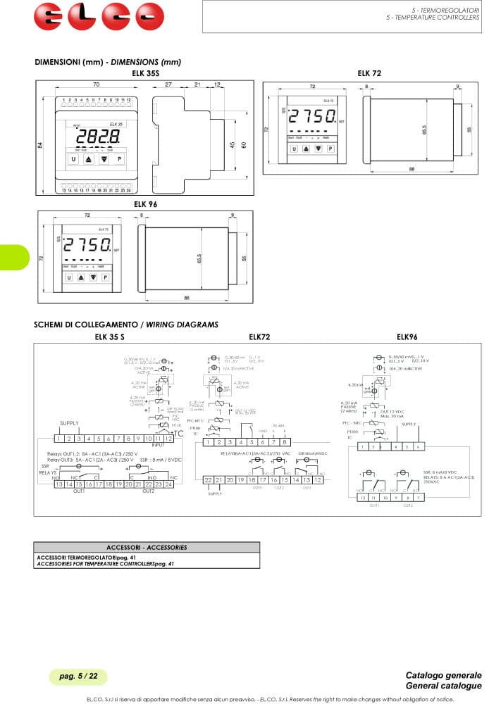 Elco Temperature Controller Microprocessor Based Regulators - ELK35 S, ELK72, ELK96 Series
