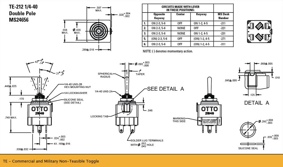 OTTO TE Non-Teasible Toggle Switch Range