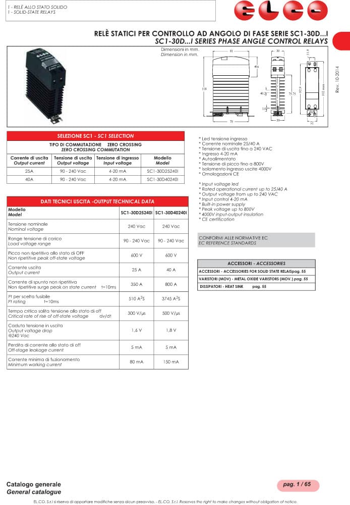 Elco 1 Phase AC Semi Contractors - SSRSC1 and RC1 Series