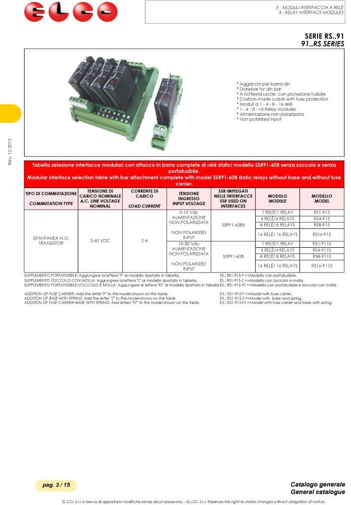 Elco Solid State Relay Interface Modules - RS90-91 Series