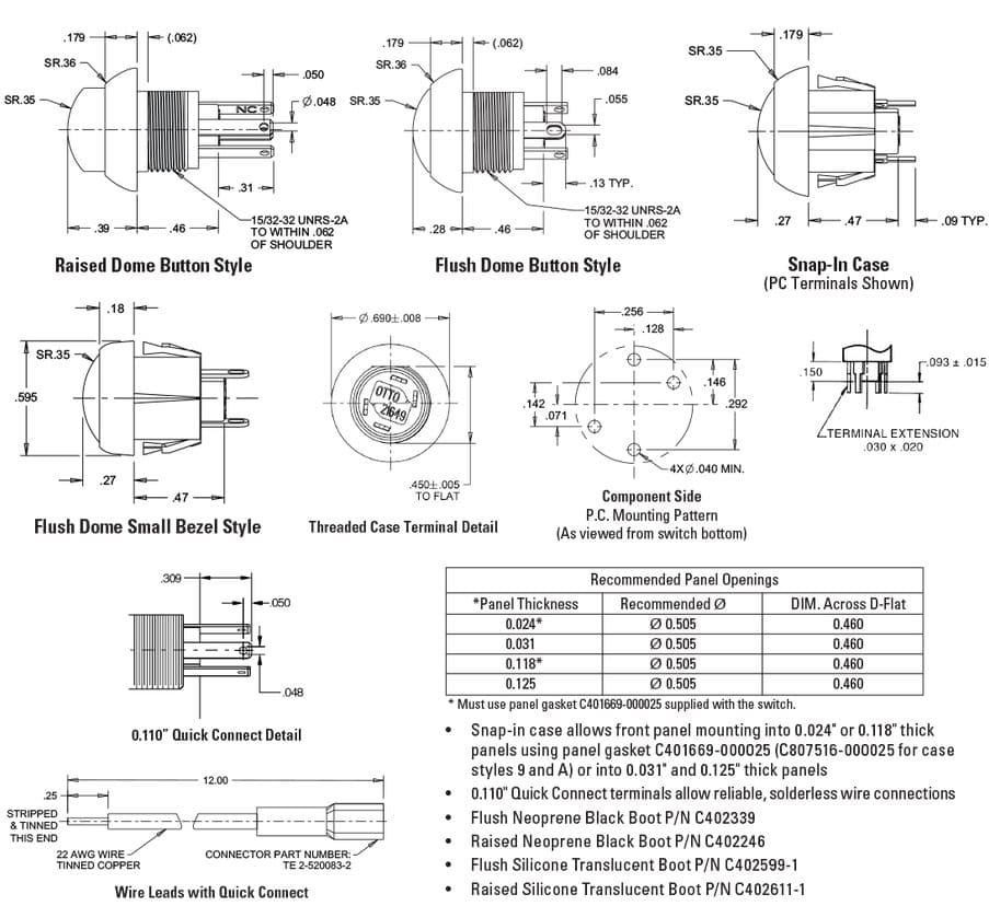 P9- 213125, Raised Green Pushbutton Momentary action P9 series 2 circuit push