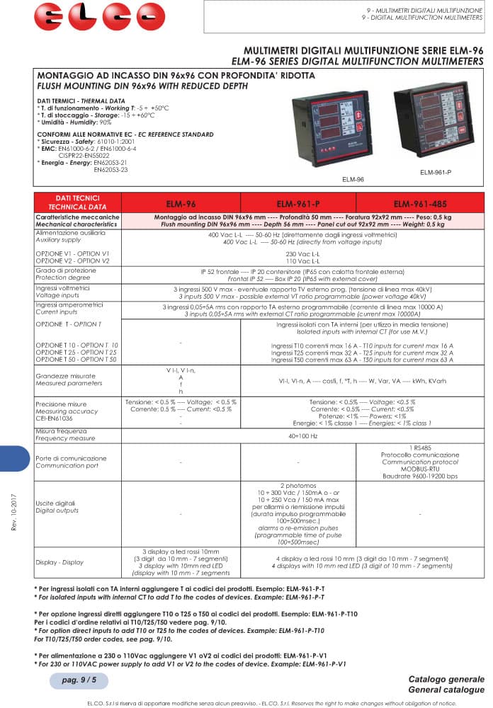 Elco Digital Multifunction Multimeters - ELM-96 Series