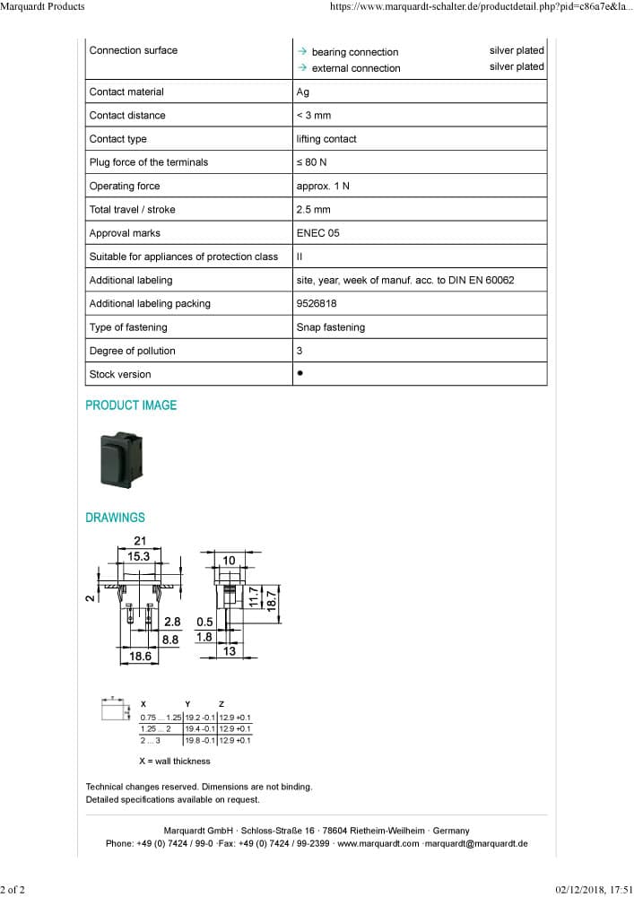 Marquardt Single Pole Pushbutton Switches - Series 1846